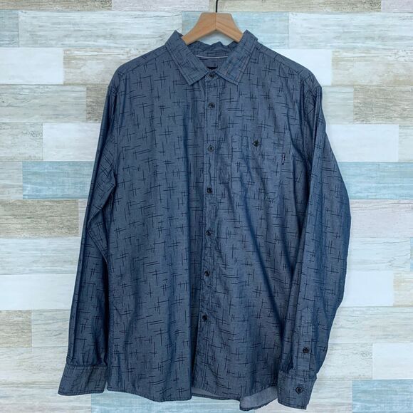 Ocean Current Chambray Printed Shirt Blue Button Front Casual Cotton Mens XL - Picture 1 of 9
